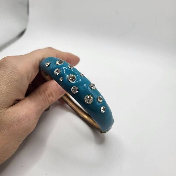 Vintage 90s Bohemian Turquoise Enamel and Copper Hinged Bangle Bracelet - Picture 1 of 4